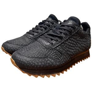WODEN Ydun Croco II Sneaker Women Size US 5.5 Black Textured Leather Shoe *READ